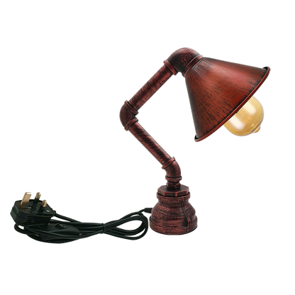 Steampunk Water Pipe Table Lamp with Shade E27 - Rustic Red, Without Bulb
