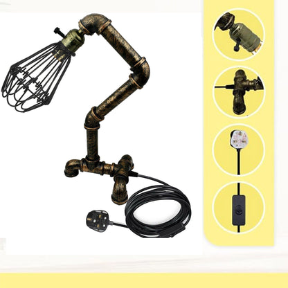Steampunk Water Pipe Table Lamp with Wire Cage E27 - photo 3
