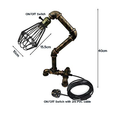 Steampunk Water Pipe Table Lamp with Wire Cage E27 - photo 4