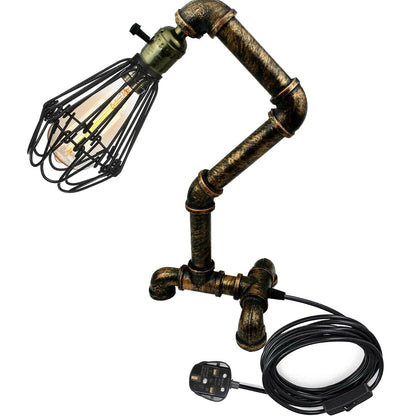 Steampunk Water Pipe Table Lamp with Wire Cage E27 - photo 5