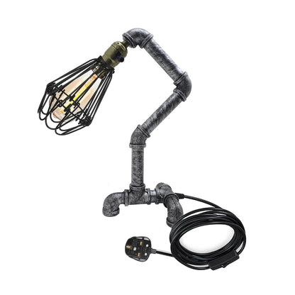 Steampunk Water Pipe Table Lamp with Wire Cage E27 - photo 8