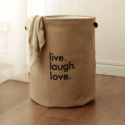 Jute Laundry Basket – 'Live Laugh Love' Print, Rope Handles, 41 x 45 cm - photo 3