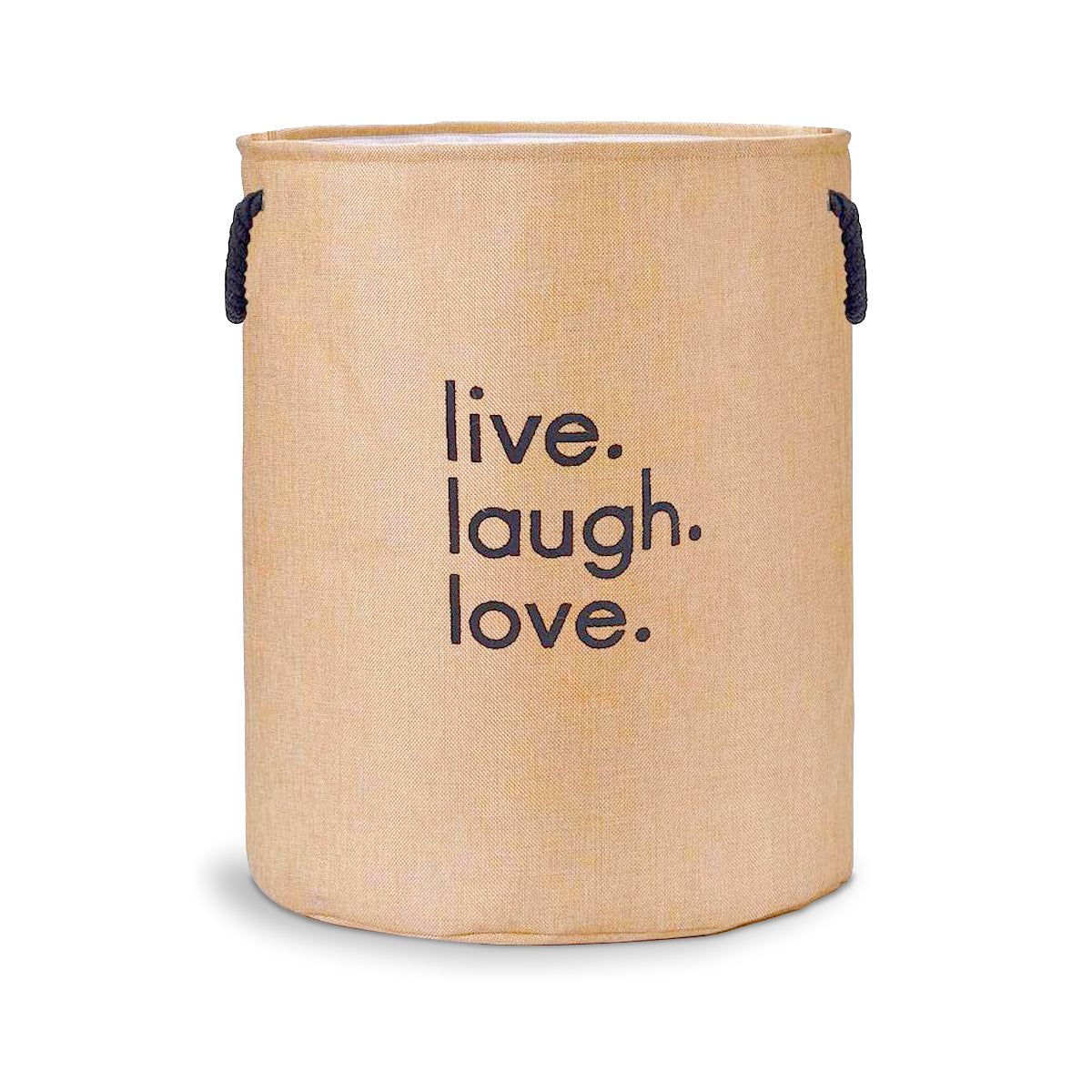 Jute Laundry Basket – 'Live Laugh Love' Print, Rope Handles, 41 x 45 cm