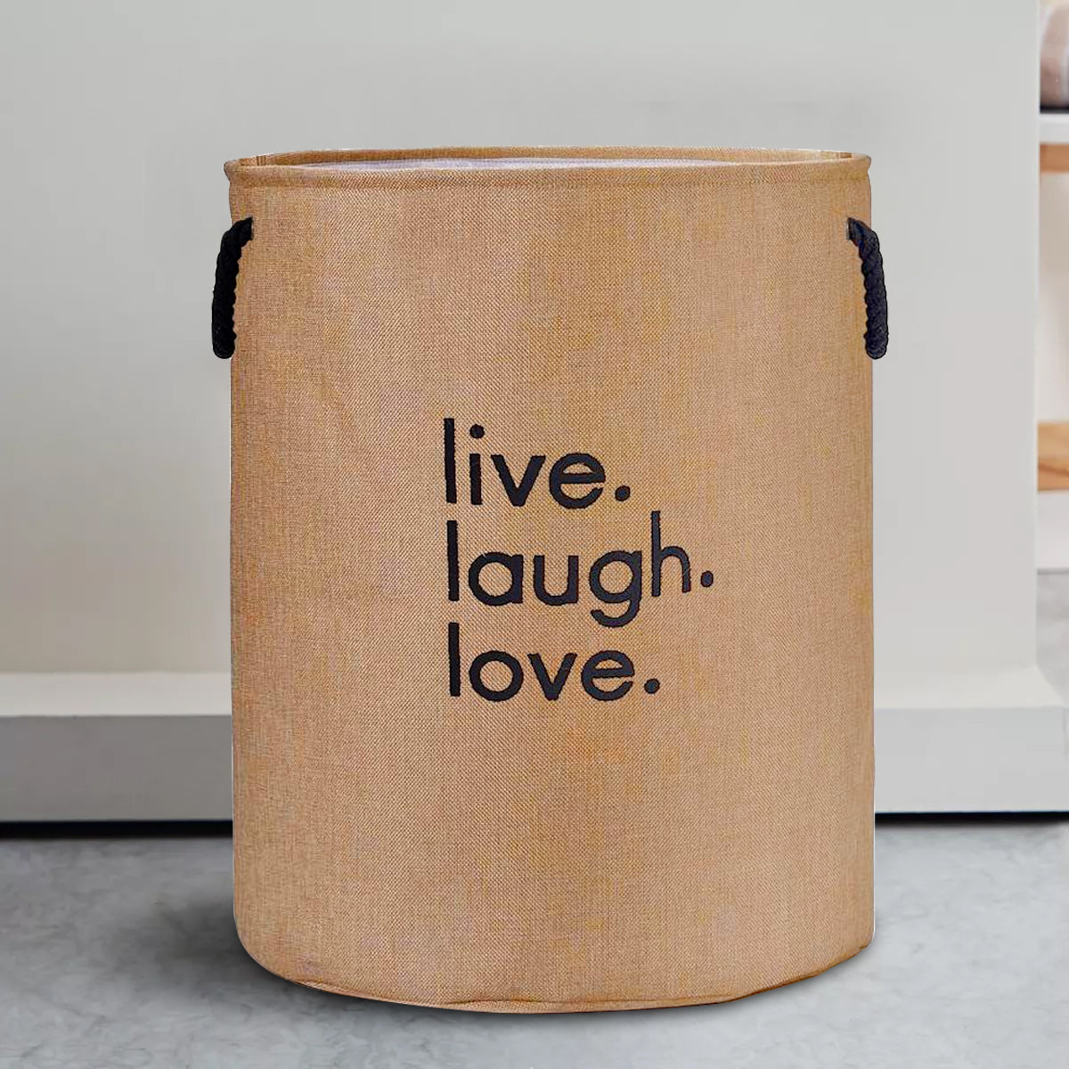 Jute Laundry Basket – 'Live Laugh Love' Print, Rope Handles, 41 x 45 cm - photo 4