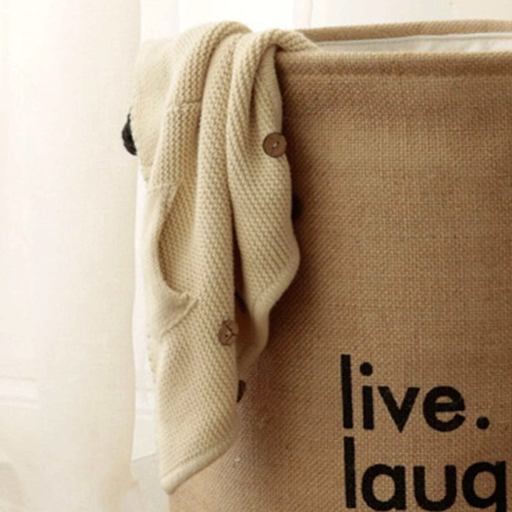 Jute Laundry Basket – 'Live Laugh Love' Print, Rope Handles, 41 x 45 cm - photo 5
