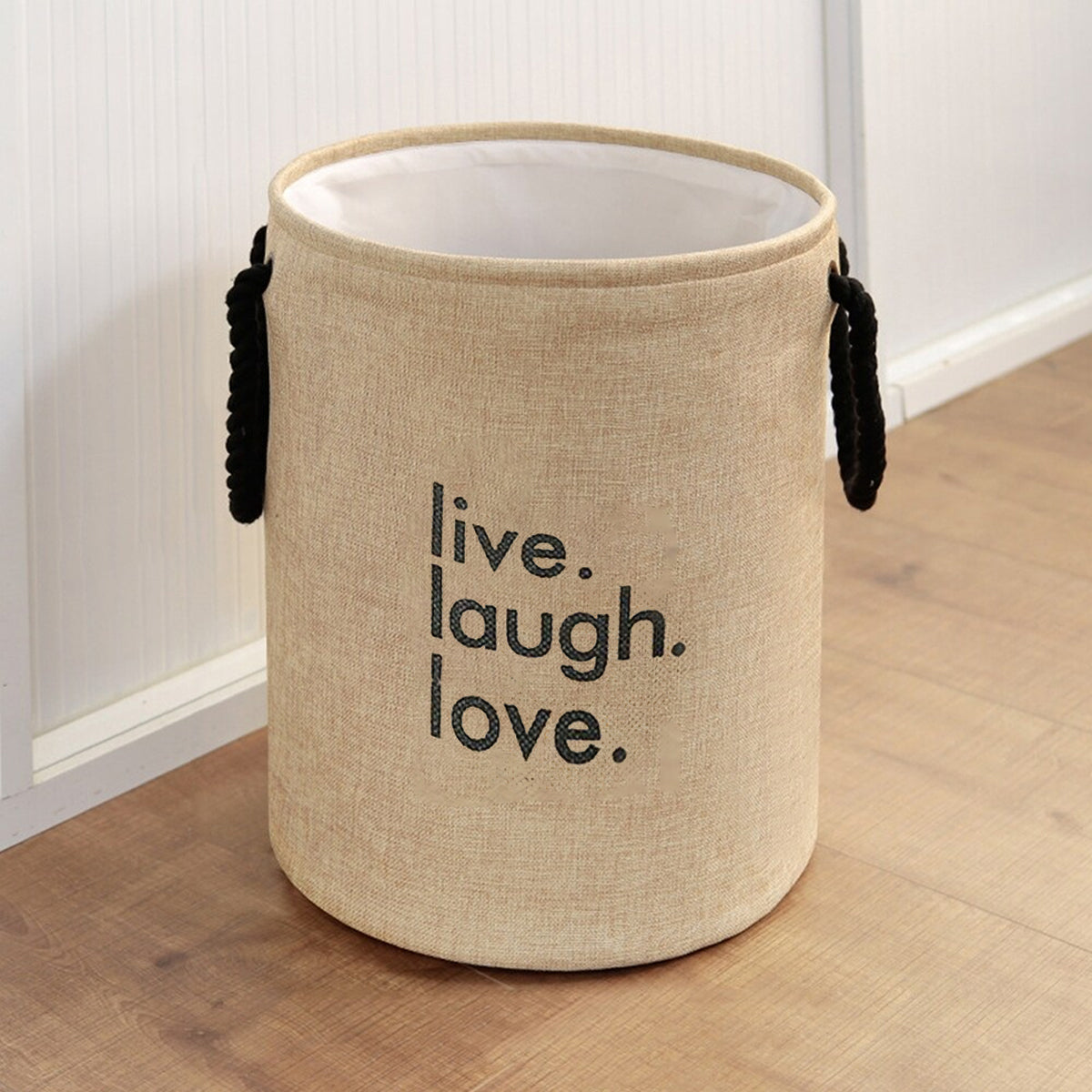 Jute Laundry Basket – 'Live Laugh Love' Print, Rope Handles, 41 x 45 cm - photo 8