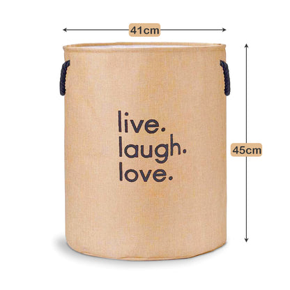 Jute Laundry Basket – 'Live Laugh Love' Print, Rope Handles, 41 x 45 cm - 1 Basket