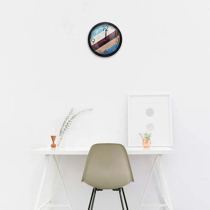 Striped Round Wall Clock – 30 cm, Black Frame, Blue, Burgundy & Wood Effect - photo 3