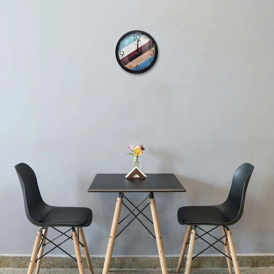 Striped Round Wall Clock – 30 cm, Black Frame, Blue, Burgundy & Wood Effect - photo 6