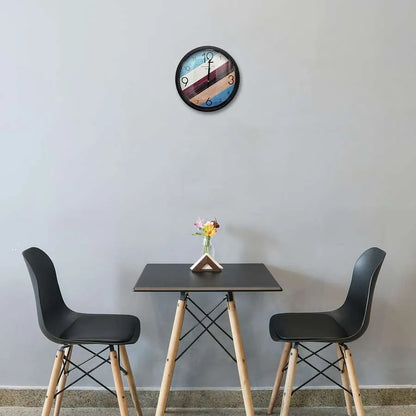 Striped Round Wall Clock – 30 cm, Black Frame, Blue, Burgundy & Wood Effect - photo 6