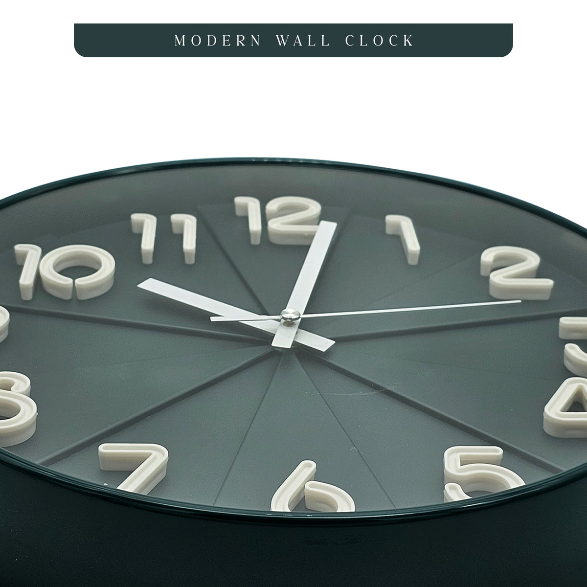 Modern Round Wall Clock – 29 cm, 3D Numbers, Black, Dark Green or White - photo 14