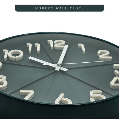 Modern Round Wall Clock – 29 cm, 3D Numbers, Black, Dark Green or White - photo 14