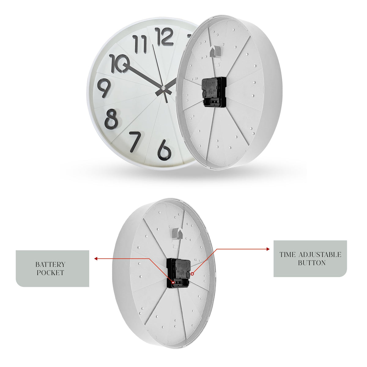 Modern Round Wall Clock – 29 cm, 3D Numbers, Black, Dark Green or White - photo 3
