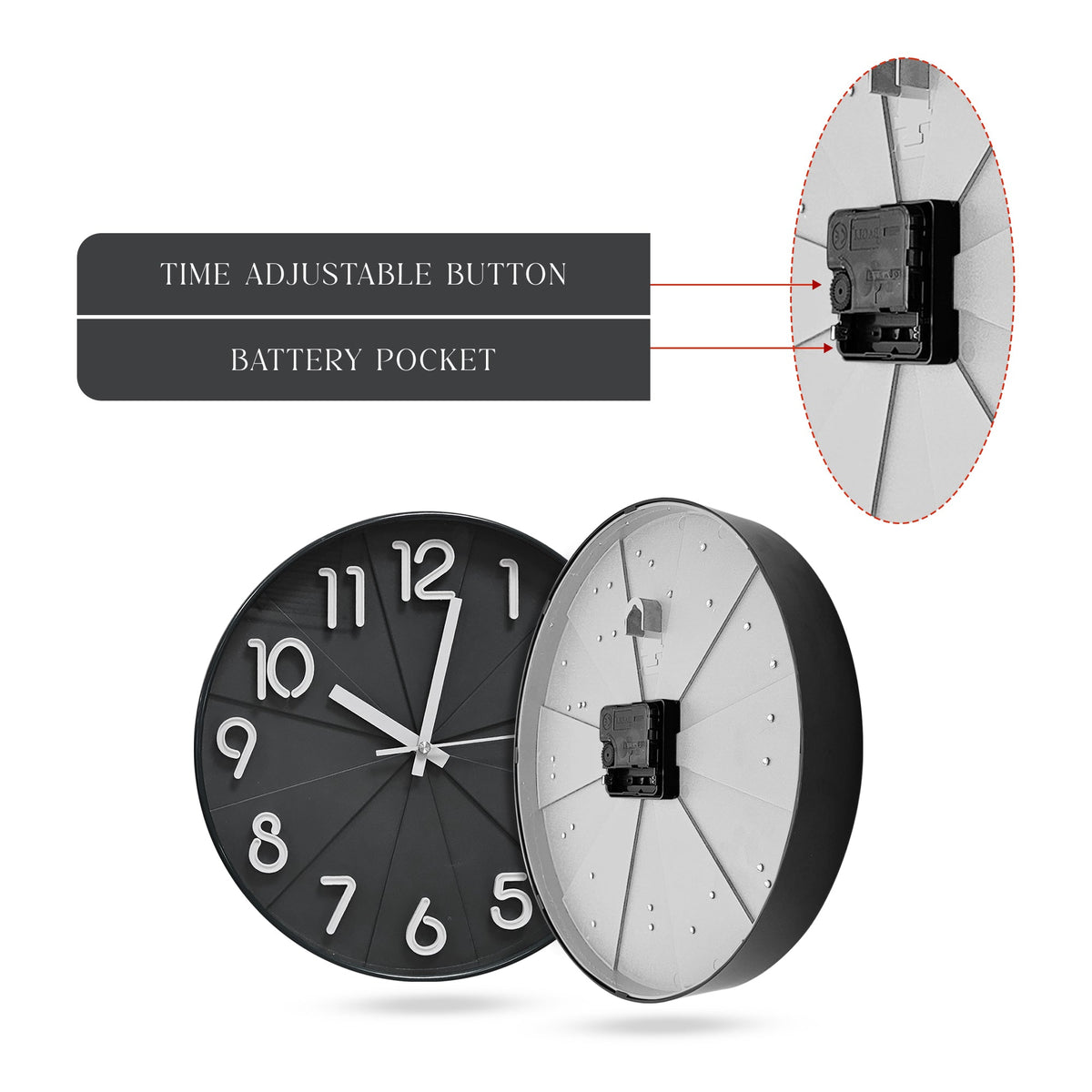 Modern Round Wall Clock – 29 cm, 3D Numbers, Black, Dark Green or White - photo 4