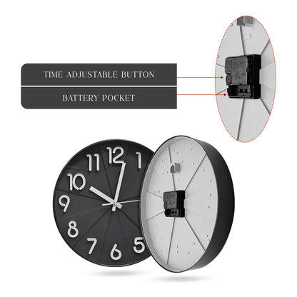 Modern Round Wall Clock – 29 cm, 3D Numbers, Black, Dark Green or White - photo 4