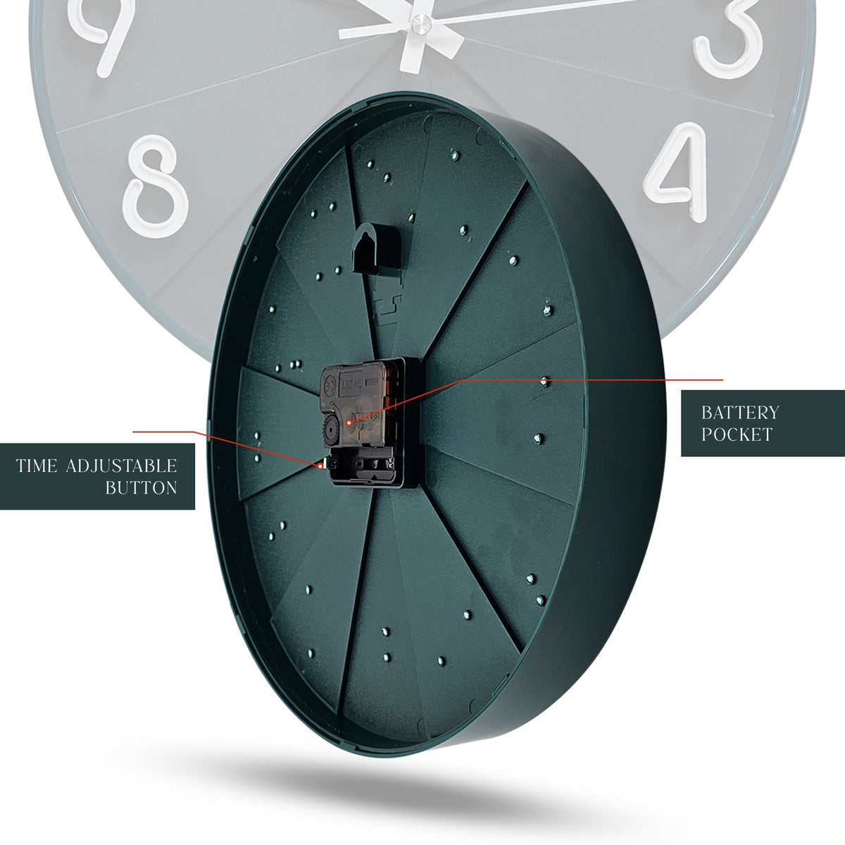Modern Round Wall Clock – 29 cm, 3D Numbers, Black, Dark Green or White - photo 5