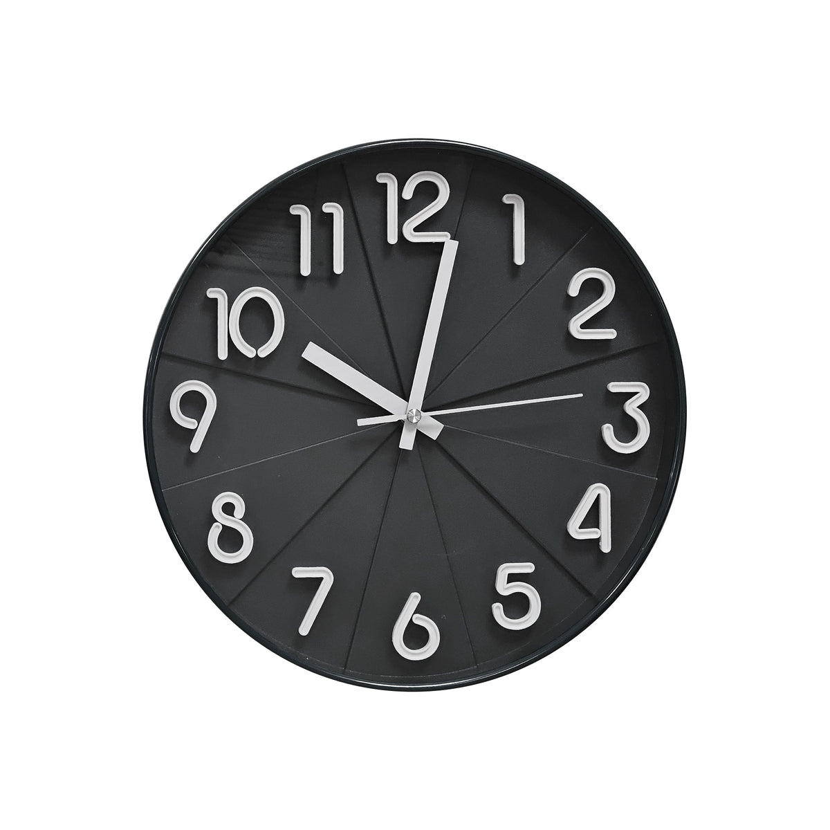 Modern Round Wall Clock – 29 cm, 3D Numbers, Black, Dark Green or White - Black