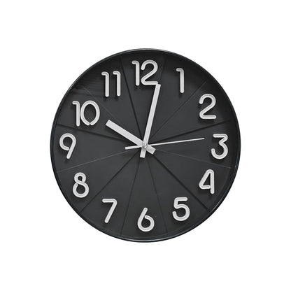 Modern Round Wall Clock – 29 cm, 3D Numbers, Black, Dark Green or White - Black