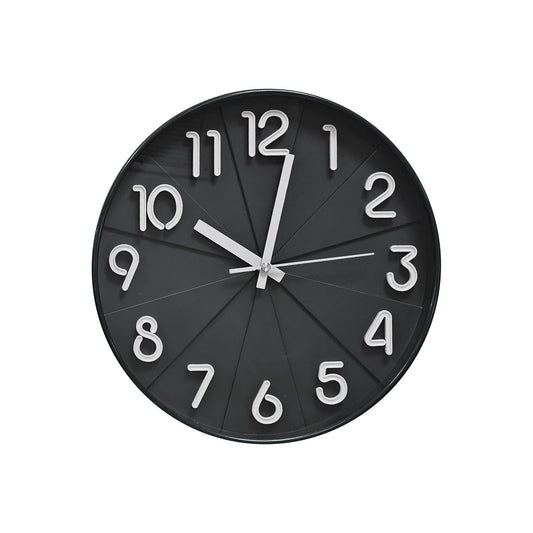Modern Round Wall Clock – 29 cm, 3D Numbers, Black, Dark Green or White - Black