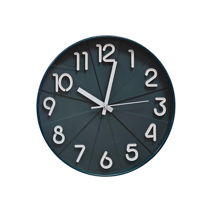 Modern Round Wall Clock – 29 cm, 3D Numbers, Black, Dark Green or White - Dark Green