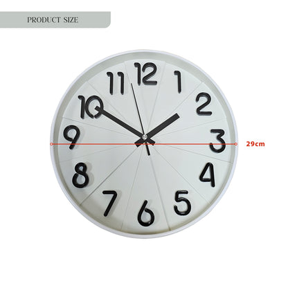 Modern Round Wall Clock – 29 cm, 3D Numbers, Black, Dark Green or White - White