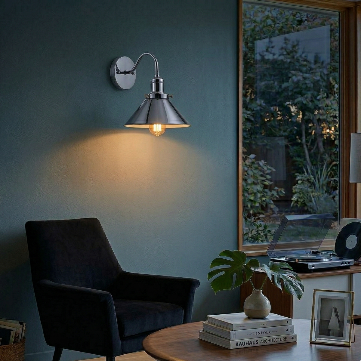 Swan Neck Wall Light Chrome with Shade – E27 - photo 5
