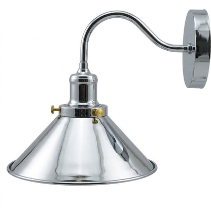 Swan Neck Wall Light Chrome with Shade – E27 - Chrome, Flat Cone 22 cm Chrome, Without Bulb