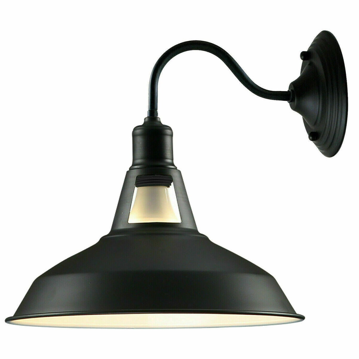 Swan Neck Wall Light with Shade – Black, Copper, Rose Gold, Satin Nickel, Brass - Black, Barn Slotted 30 cm Black & White Inner, Without Bulb