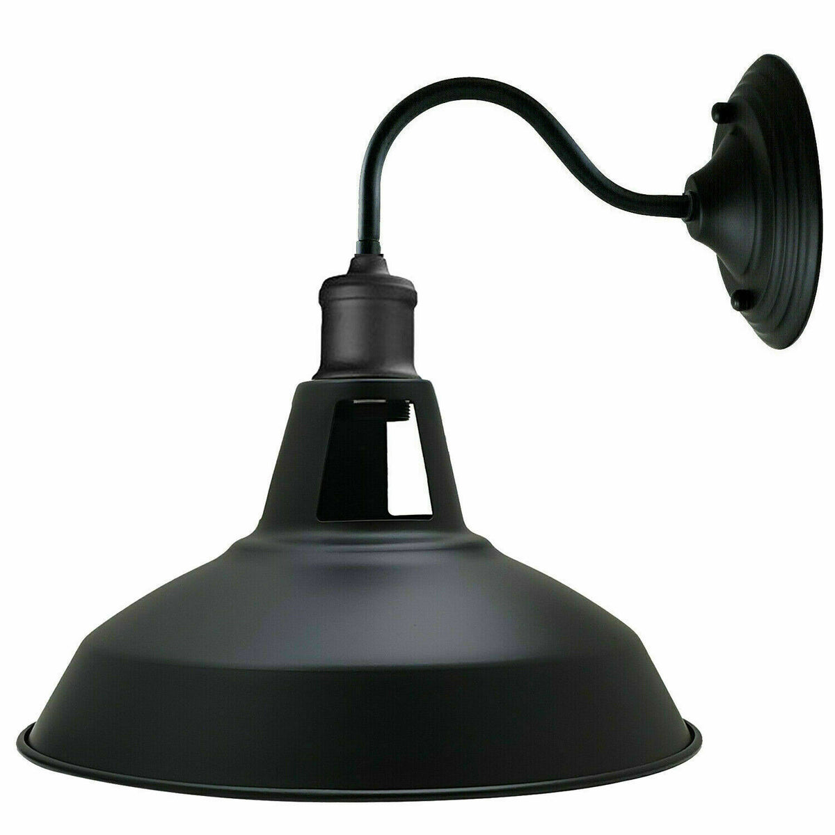 Swan Neck Wall Light with Shade – Black, Copper, Rose Gold, Satin Nickel, Brass - Black, Barn Slotted 30 cm Black, Without Bulb