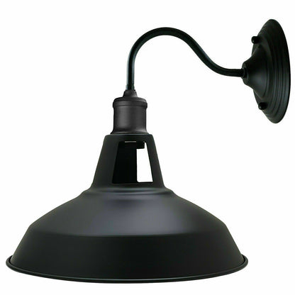 Swan Neck Wall Light with Shade – Black, Copper, Rose Gold, Satin Nickel, Brass - Black, Barn Slotted 30 cm Black, Without Bulb
