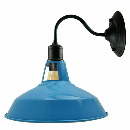 Swan Neck Wall Light with Shade – Black, Copper, Rose Gold, Satin Nickel, Brass - Black, Barn Slotted 30 cm Blue, Without Bulb
