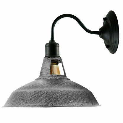 Swan Neck Wall Light with Shade – Black, Copper, Rose Gold, Satin Nickel, Brass - Black, Barn Slotted 30 cm Brushed Silver, Without Bulb