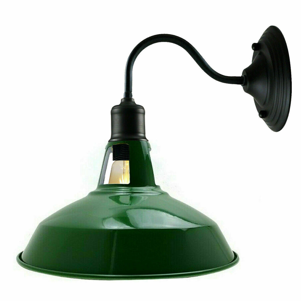 Swan Neck Wall Light with Shade – Black, Copper, Rose Gold, Satin Nickel, Brass - Black, Barn Slotted 30 cm Green, Without Bulb
