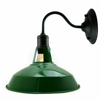 Swan Neck Wall Light with Shade – Black, Copper, Rose Gold, Satin Nickel, Brass - Black, Barn Slotted 30 cm Green, Without Bulb