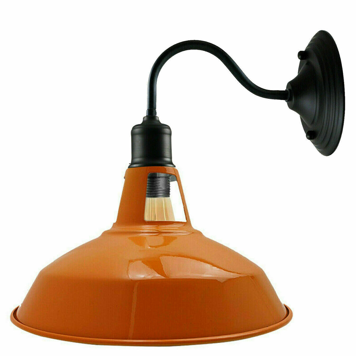 Swan Neck Wall Light with Shade – Black, Copper, Rose Gold, Satin Nickel, Brass - Black, Barn Slotted 30 cm Orange, Without Bulb
