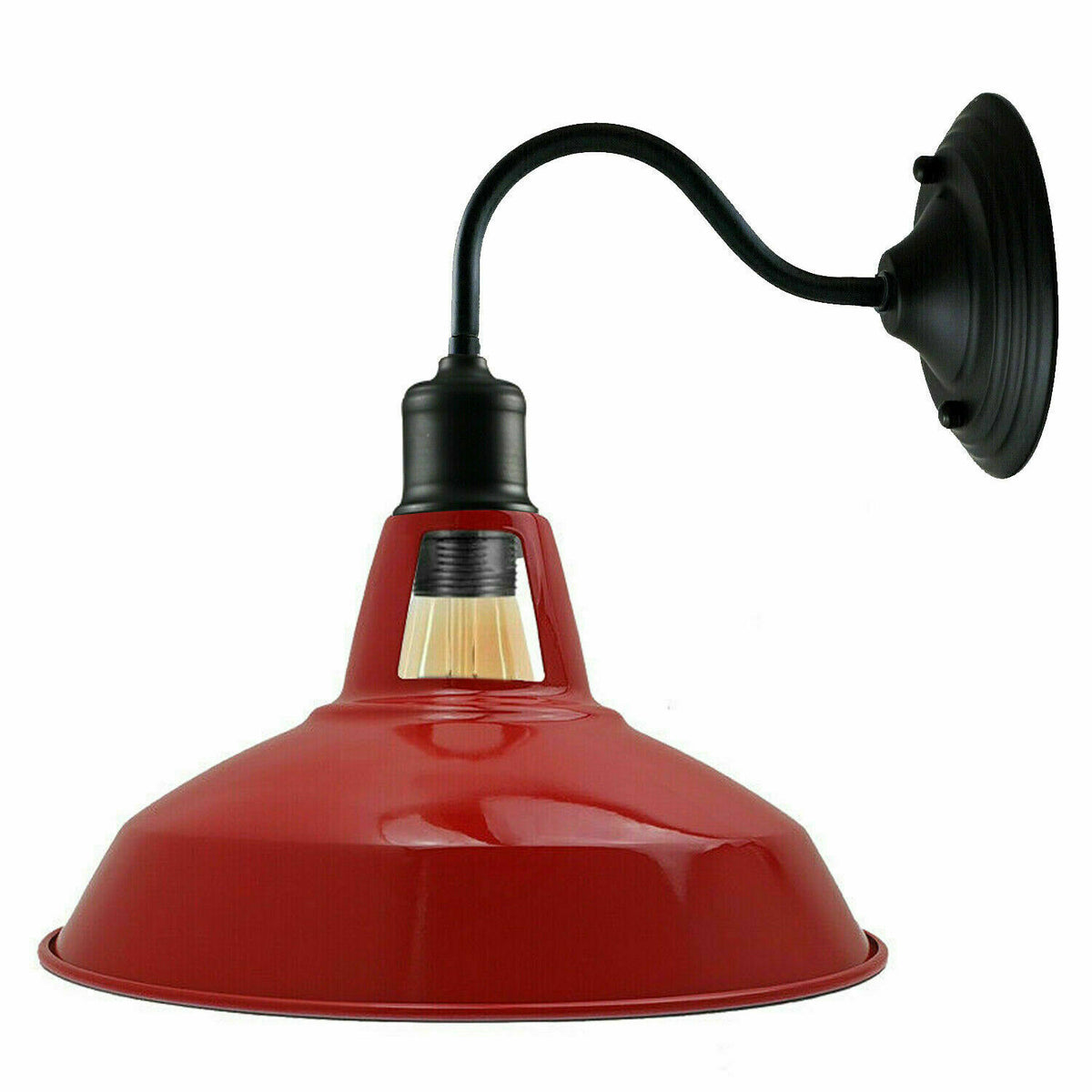 Swan Neck Wall Light with Shade – Black, Copper, Rose Gold, Satin Nickel, Brass - Black, Barn Slotted 30 cm Red, Without Bulb
