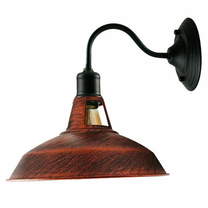 Swan Neck Wall Light with Shade – Black, Copper, Rose Gold, Satin Nickel, Brass - Black, Barn Slotted 30 cm Rustic Red, Without Bulb