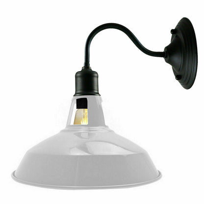 Swan Neck Wall Light with Shade – Black, Copper, Rose Gold, Satin Nickel, Brass - Black, Barn Slotted 30 cm White, Without Bulb