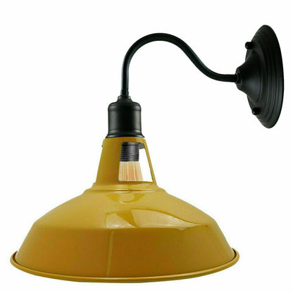 Swan Neck Wall Light with Shade – Black, Copper, Rose Gold, Satin Nickel, Brass - Black, Barn Slotted 30 cm Yellow, Without Bulb