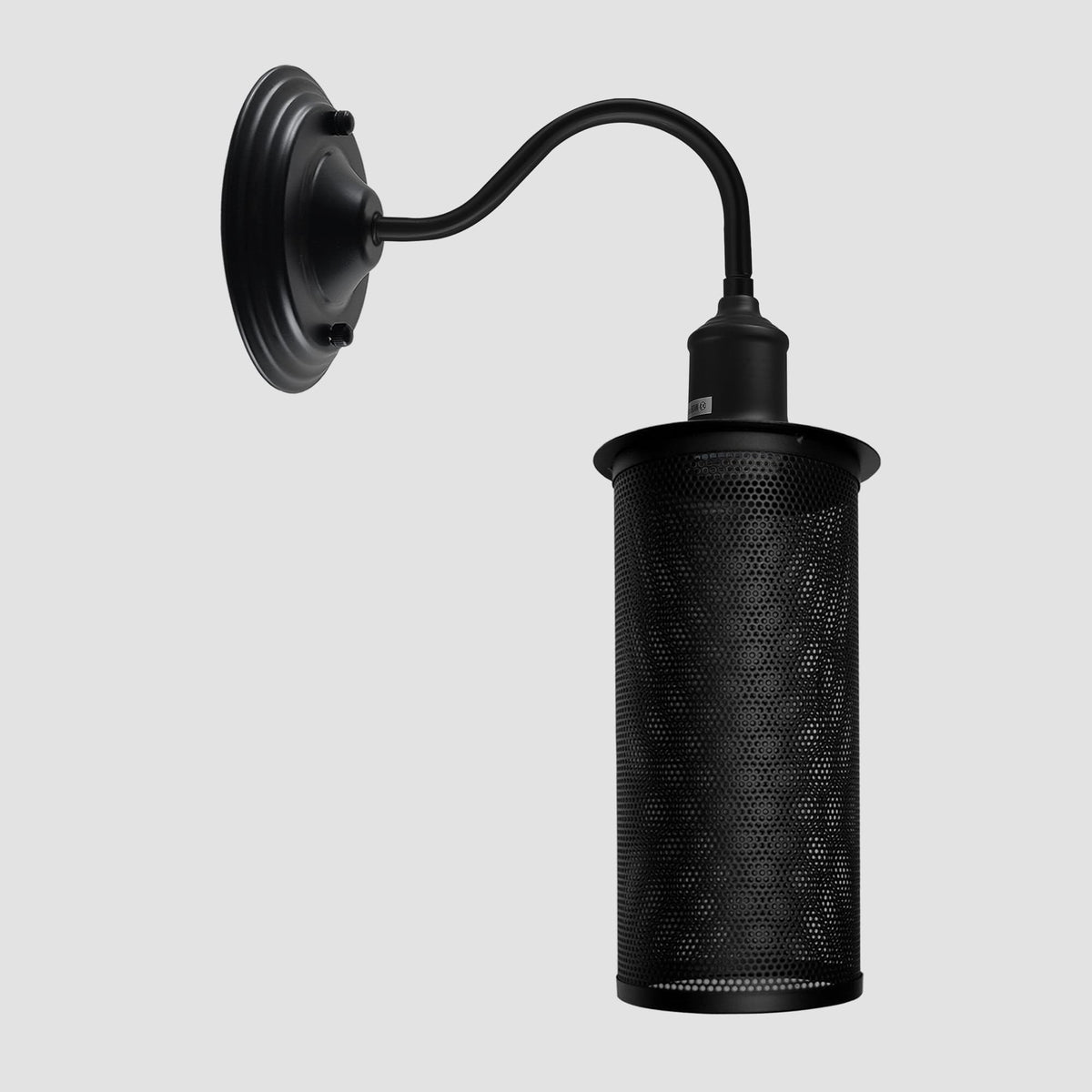 Swan Neck Wall Light with Shade – Black, Copper, Rose Gold, Satin Nickel, Brass - Black, Barrel Cage Black, Without Bulb