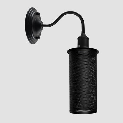 Swan Neck Wall Light with Shade – Black, Copper, Rose Gold, Satin Nickel, Brass - Black, Barrel Cage Black, Without Bulb