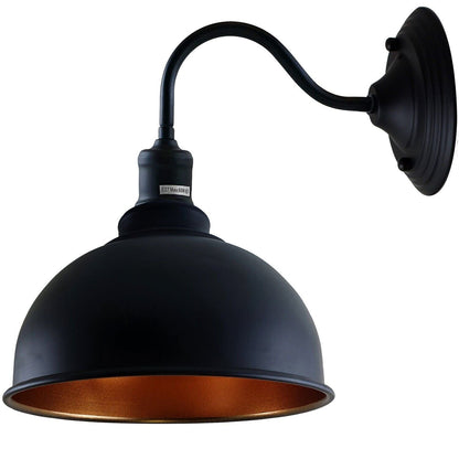 Swan Neck Wall Light with Shade – Black, Copper, Rose Gold, Satin Nickel, Brass - Black, Curvy 21 cm Black & Gold, Without Bulb