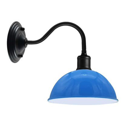 Swan Neck Wall Light with Shade – Black, Copper, Rose Gold, Satin Nickel, Brass - Black, Dome 21 cm Blue, Without Bulb