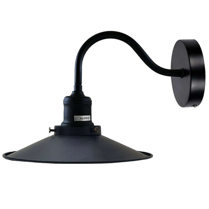 Swan Neck Wall Light with Shade – Black, Copper, Rose Gold, Satin Nickel, Brass - Black, Flat Black, Without Bulb