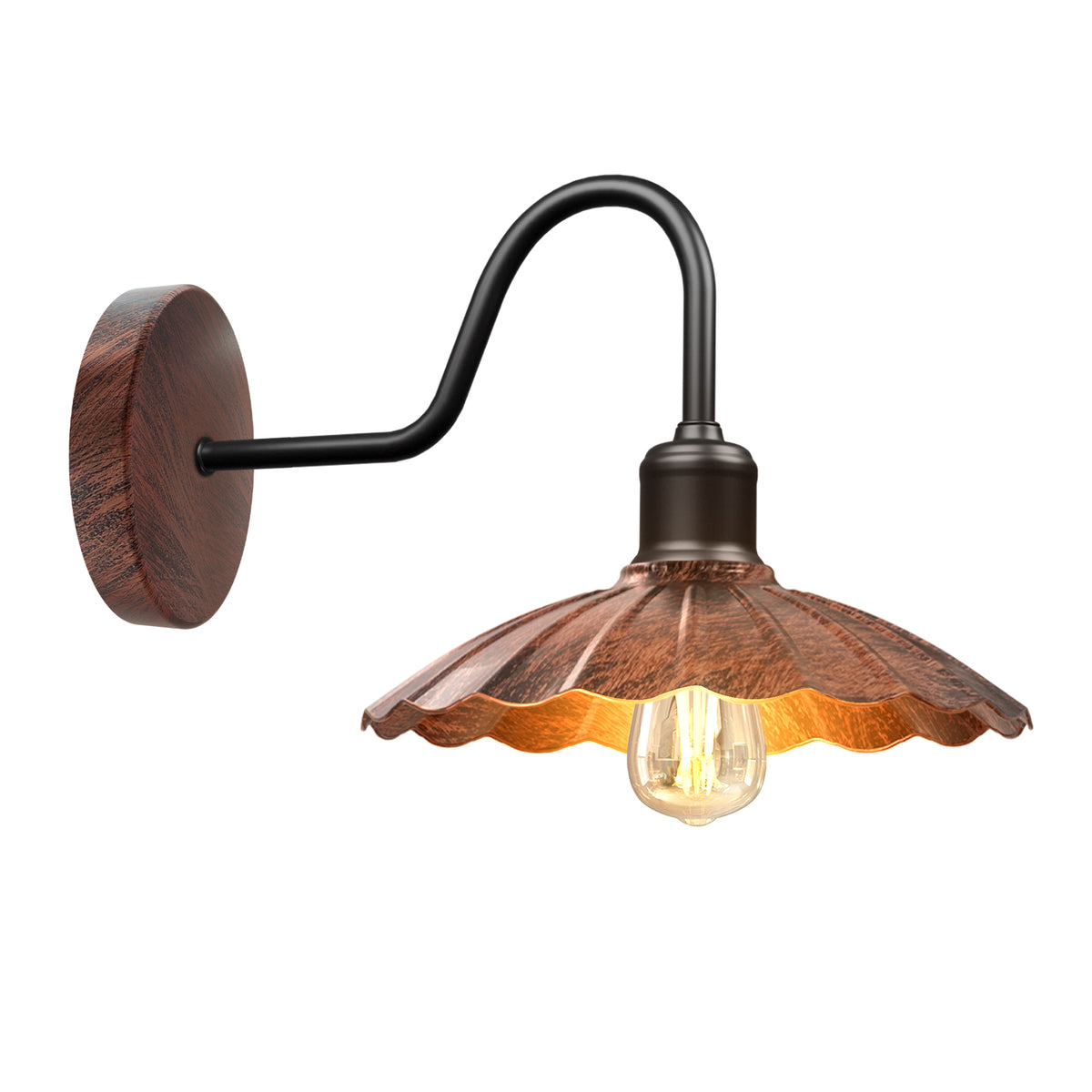 Swan Neck Wall Light with Shade – Black, Copper, Rose Gold, Satin Nickel, Brass - Black, Lounge 22 cm Rustic Red, Without Bulb