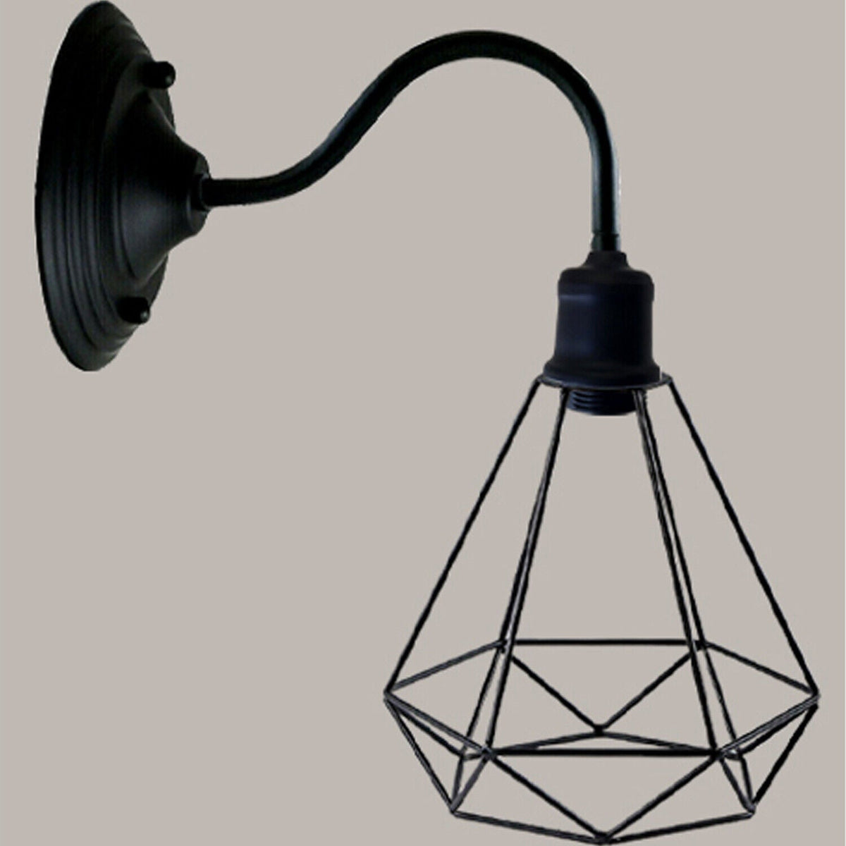 Swan Neck Wall Light with Shade – Black, Copper, Rose Gold, Satin Nickel, Brass - Black, Wire Cage Black, Without Bulb