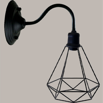 Swan Neck Wall Light with Shade – Black, Copper, Rose Gold, Satin Nickel, Brass - Black, Wire Cage Black, Without Bulb