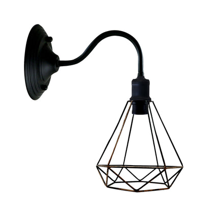 Swan Neck Wall Light with Shade – Black, Copper, Rose Gold, Satin Nickel, Brass - Black, Wire Cage Brushed Copper, Without Bulb
