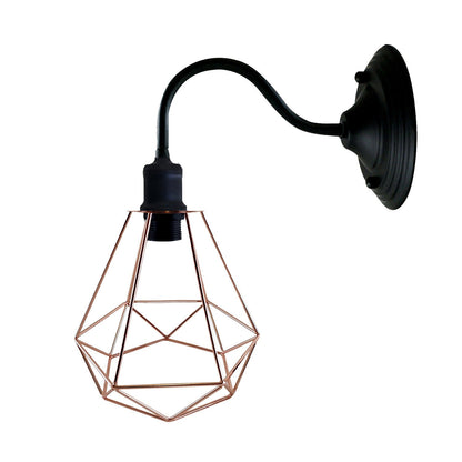 Swan Neck Wall Light with Shade – Black, Copper, Rose Gold, Satin Nickel, Brass - Black, Wire Cage Rose Gold, Without Bulb