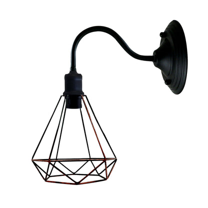Swan Neck Wall Light with Shade – Black, Copper, Rose Gold, Satin Nickel, Brass - Black, Wire Cage Rustic Red, Without Bulb